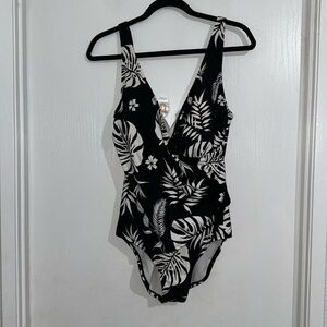 Jantzen Black and White Tropical One Piece Swimsuit